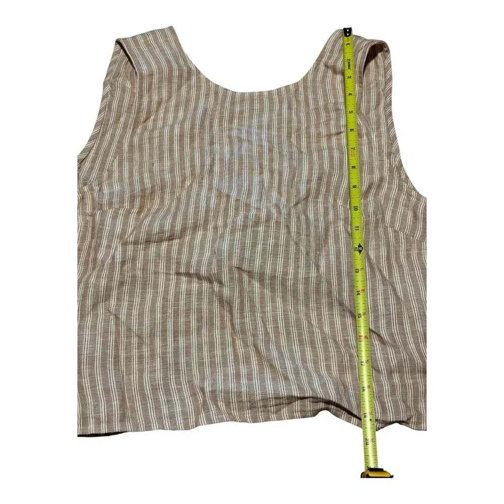 Madewell Beige & White Striped 100% Linen Open Tie Back Tank Top Size 14 - Picture 5 of 9